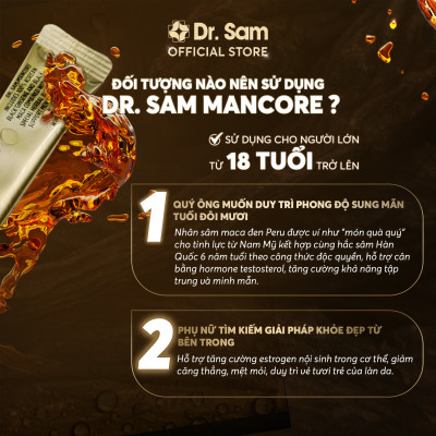 Dr. Sam MANCORE sắc vóc vững vàng với hắc sâm Hàn Quốc, củ maca đen Peru - 30 gói x 10ml