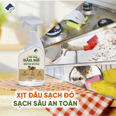 Xịt tẩy dầu mỡ Enzyme bồ hòn ECOCARE 500ml tinh dầu Quế/Cam Sả kháng khuẩn, làm sạch thiết bị nhà bếp.