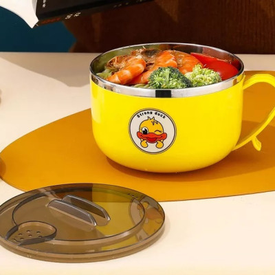 Ca Đựng Cháo Giữ Nhiệt, Ca Úp Mỳ, Tô khuấy Bột Ăn Dặm Cho Bé Hình Vịt Vàng Đáng Yêu - Chính hãng MINIIN 