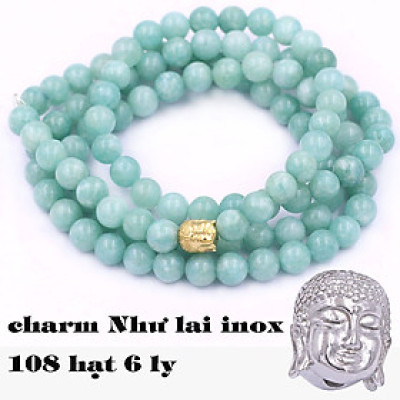 [Hợp Tất Cả Các Mệnh] Bộ Vòng Chuỗi, Tràng Hạt 108 Hạt 6 Ly Ngọc Phỉ Thúy Charm Phật A Di Đà Inox - Tràng Chuỗi Niệm Phật - An Yên - Thịnh Vượng - May Mắn - Tài Lộc