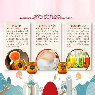Mật Ong Saffron Đông Trùng Hạ Thảo 380ml/lọ Golden Herb 