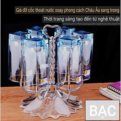 GIÁ ĐỠ ÚP LY CỐC INOX & THỦY TINH PHA LÊ LUXURY THOÁT NƯỚC XOAY PHONG CÁCH CHÂU ÂU SANG TRỌNG
