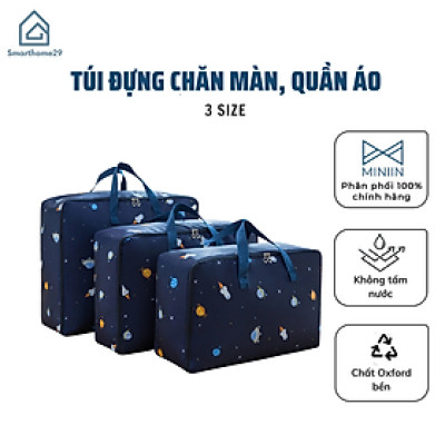 Bộ 3 túi đựng chăn màn quần áo chống thấm - Màu tím than, họa tiết ngẫu nhiên