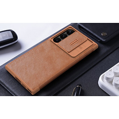 Bao da chống sốc cho Samsung Galaxy S23 Ultra hiệu Nillkin Qin Pro trang bị nắp bảo vệ Camera (Chất liệu da cao cấp, có ngăn đựng thẻ, mặt da siêu mềm mịn) - hàng nhập khẩu