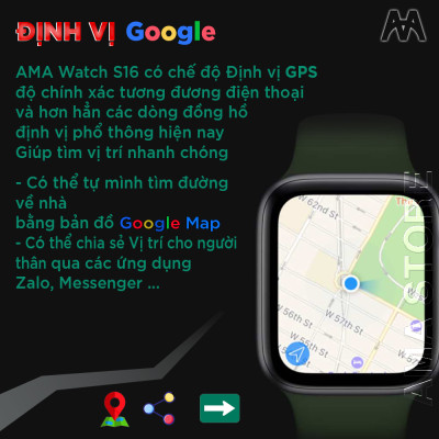 Đồng hồ gắn sim Thông minh Android Kết nối Wifi 4G Bluetooth có CHPlay camera xoay 180 mạng xã hội Za lo FB Tele xem phim giải tri choi game AMA Watch S16 Ram 2G bộ nhớ 32Gb Hàng chính hãng