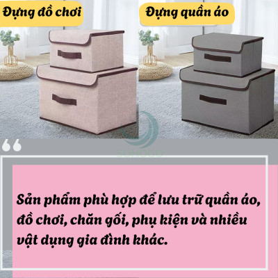 Bộ 2 thùng vải, hộp vải đựng đồ đa năng -Màu Nâu Kem - Hộp vải đựng quần áo 2 size đựng quần áo, đồ lót, giày, văn phòng phẩm, đồ dùng cá nhân rất tiện lợi-Bộ 2 hộp vải đựng đồ vải canvas siêu xinh có nắp đậy, tủ vải đựng đồ hộp cái