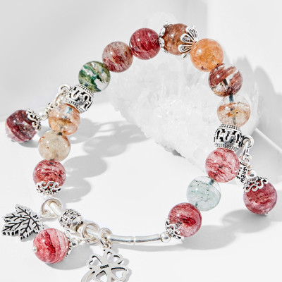 Vòng tay thạch anh ưu linh đa sắc charm voi bạc Ngọc Quý Gemstones