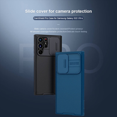 Ốp lưng chống sốc cho Samsung Galaxy S22 Ultra bảo vệ Camera hiệu Nillkin Camshield Pro chống sốc cực tốt, chất liệu cao cấp, có khung và nắp đậy bảo vệ Camera - hàng nhập khẩu