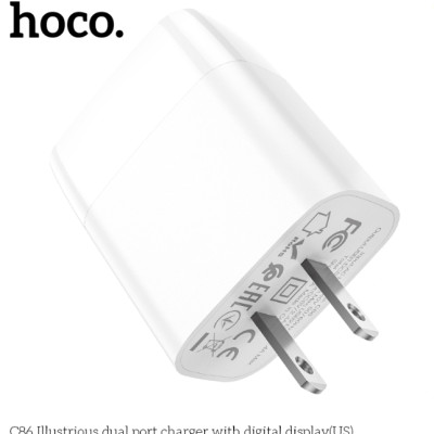 Cóc Sạc Nhanh Hoco C86 2 Cổng USB Màn Hình Led 2.4A dùng cho điện thoại iphone samsung - hàng chính hãng