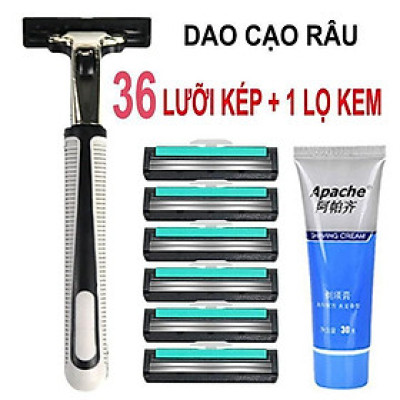 Bộ Dao Cạo Râu Và 36 Lưỡi Dao Kép Kèm Tuýp Kem Tạo Bọt Cạo Râu Loại Tốt