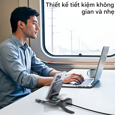 Đế sạc nhanh không dây 3 in 1 gấp gọn 15W Choetech T637 chuẩn Qi2 dùng cho điện thoại, tai nghe và đồng hồ thông minh - Hàng chính hãng)