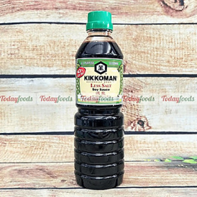 Nước Tương Kikkoman Ít Muối 600ML - Nước Tương Giảm Muối, Đậm Đà Vị Tự Nhiên (Ăn chay được)