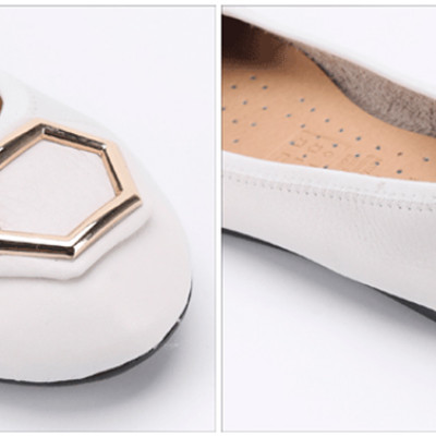 Giày Nữ Búp Bê Da Bò Huy Hoàng HT7913 - Trắng