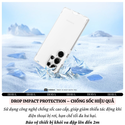 Ốp lưng trong suốt chống sốc 2m cho Samsung Galaxy S25 Ultra hiệu HODA Crystal Pro - Viền TPU, lưng kính cường lực, chống va đập - Hàng nhập khẩu