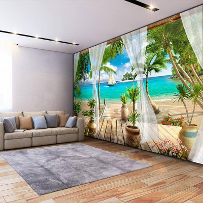 Tranh dán tường 3D trang trí nhà cửa phong cảnh bờ biển PC 20 (Không phai màu)