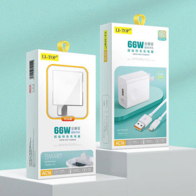 Bộ sạc nhanh 66W LI-TOP AC16 chân cắm Type C, chứng nhận 3C tiêu chuẩn quốc gia, được dùng thử 30 ngày, bảo hành hàng chính hãng 1 năm