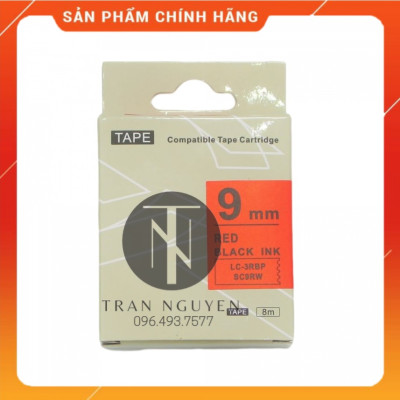 [Combo 3 cuộn] Nhãn in Tepra SC9RW (LC-3RBP) - Chữ đen nền đỏ 9mm x 8m - Hàng nhập khẩu