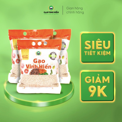 [TIẾT KIỆM] Combo 3 túi Gạo Lứt VietGAP Vinh Hiển - Tiết kiệm, mềm, dễ ăn