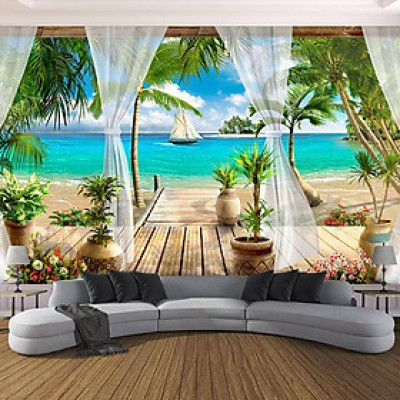 Tranh dán tường 3D trang trí nhà cửa phong cảnh bờ biển PC 20 (Không phai màu)