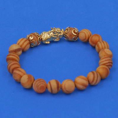 Vòng tay Gỗ Huyết Rồng 8 ly Charn Tỳ Hưu Phong Thủy inox vàng VGHRTHHKV8