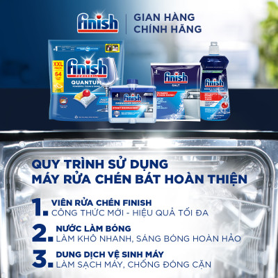 Combo 2 Viên Rửa Chén Bát Finish Powerball Quantum Powerful Clean & Shine 64 viên