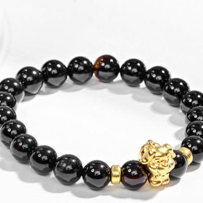 Vòng Tay Đá Thiên Thạch Charm Tuổi Tuất Bạc Mạ Vàng 24K Ngọc Quý Gemstones