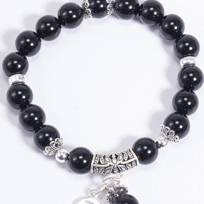Vòng Tay Phong Thủy Đá Obsidian Phối Charm Cung Hoàng Đạo Cự Giải (8mm) Mệnh Thủy, Mộc Ngọc Quý Gemstones