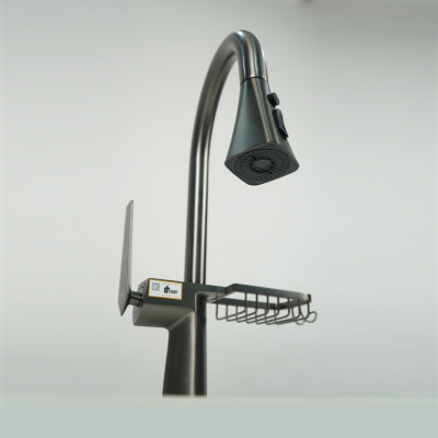 Vòi rửa nóng lạnh cao cấp dây rút xoay 360 đồng mạ PVD màu xám Juno sofa Teady VCCT-007 lux