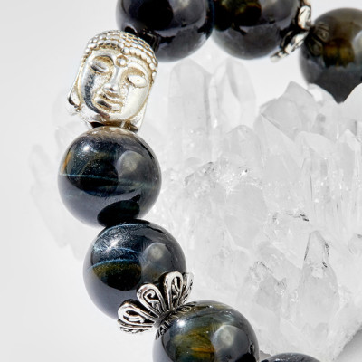 Vòng tay đá mắt hổ xanh đen charm tiền Ngọc Quý Gemstones