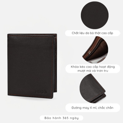 Ví da nam gập đôi phom đứng phối màu nhiều ngăn IDIGO MW1-6033