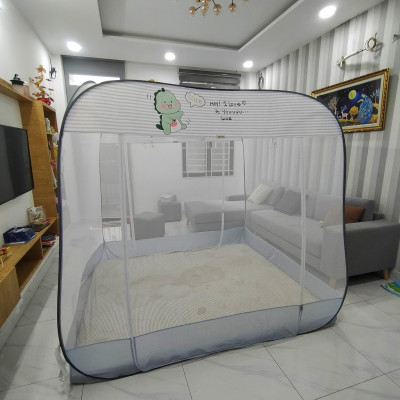 Màn Chụp , Mùng Chụp Cao Cấp Mộc Miên Đỉnh Vuông - Kích Thước 2,2mx2m ( Xám Khủng Long )