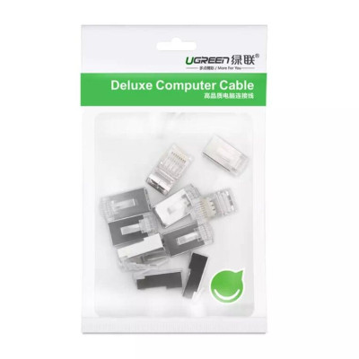 Ugreen UG20333NW111TK 10pcs Đầu bấm mạng RJ45 chuẩn Cat6 + Cat6e bọc inox chống nhiễu - HÀNG CHÍNH HÃNG