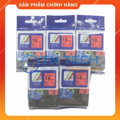 Nhãn In HZE-FX441 - Đen nền đỏ 18mm x 8m - Dùng cho máy in BROTHER - AIMO - PUTY  [Hàng nhập khẩu]