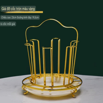 Giá úp cốc tròn INOX mạ vàng có khay nhựa hứng nước - ANTH337