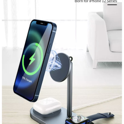 Đế Sạc Wiwu Power Air X23 3 In 1 Dành Cho Apple Watch, Iphone 12 Series, Tai Nghe Không Dây Hỗ Trợ Sạc Nhanh 15W - Hàng Chính Hãng