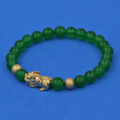 Vòng đeo tay Thạch Anh Xanh Lá 6 ly cẩn Tỳ Hưu inox vàng VTAXLTHHBV6 - hợp mệnh Hỏa, mệnh Mộc