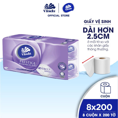 [MUA 2 LỐC GVS PRESTIGE 4D TẶNG 3 CUỘN + 1 MÓC KHÓA] Giấy vệ sinh cao cấp Vinda Prestige 4D 3 lớp (8 Cuộn)