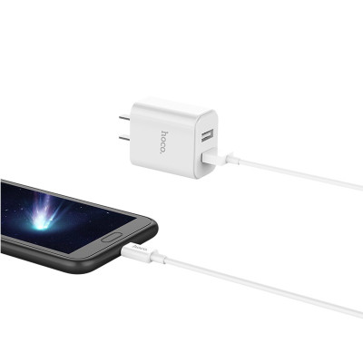 Bộ sạc 2 cổng USB Hoco C62 Micro + Tặng Đầu Bảo Vệ Đầu Cáp - Chính Hãng 
