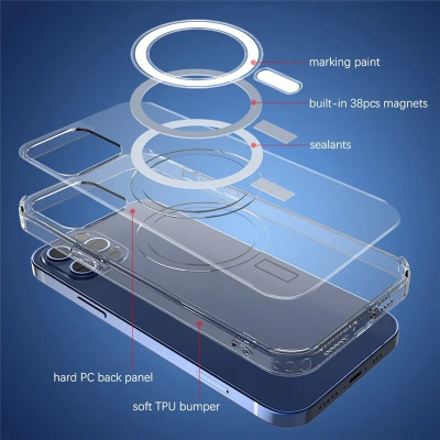 Ốp lưng sạc từ tính nam châm trong suốt cho iPhone 13 / 13 Pro / 13 Pro Max hiệu HOTCASE Magnetic - trang bị đệm khi 4 góc, Viền TPU chống sốc, lưng PC chống ố vàng - Hàng nhập khẩu