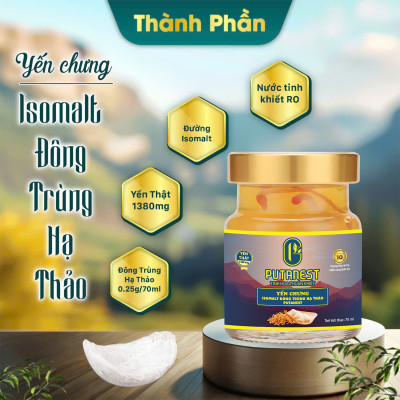 Yến chưng Isomalt Đông trùng hạ thảo PUTANEST hộp quà cao cấp 12 hũ 70ml cho người tiểu đường