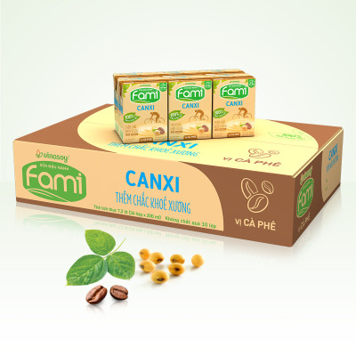 Thùng Sữa đậu nành Vinasoy Fami Canxi vị Cà Phê (200ml x 36 Hộp)