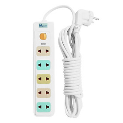 Ổ Cắm Điện Có Nắp Che 5 Lỗ 2 Chân Mpower MP-153 - 3 Mét