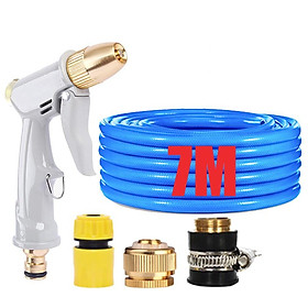 Bộ dây vòi xịt nước tưới cây rửa xe,tăng áp 3 lần, loại 7-10m (cút nhựa nối đồng nhựa) 206846