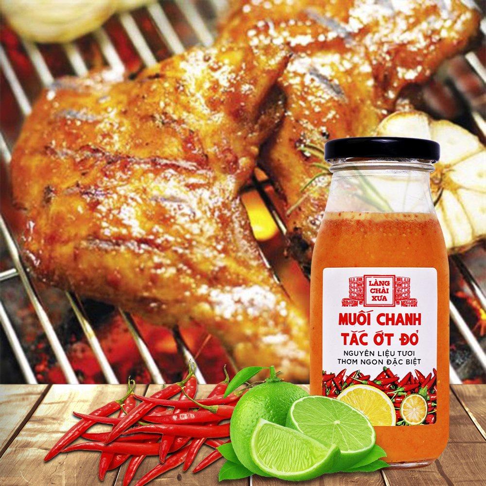 Muối ớt đỏ chanh tắc cao cấp Làng Chài Xưa, nguyên liệu tươi, thơm ngon đặc biệt, chai thủy tinh 300gr