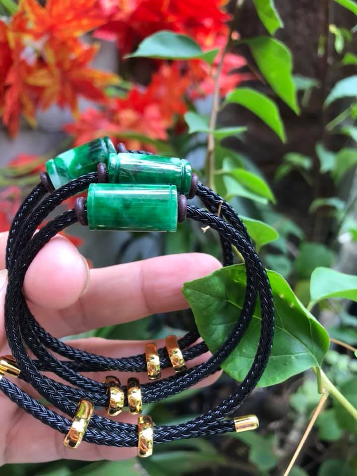 Vòng Tay Đá Vòng Cẩm thạch LU TRÚC Xanh đậm Vân dây đen xinh xắn đẹp Hợp Nữ mệnh Thủy Mộc Hỏa ạ Chất liệu hạt lu 100% đá cẩm thạch tự nhiên
