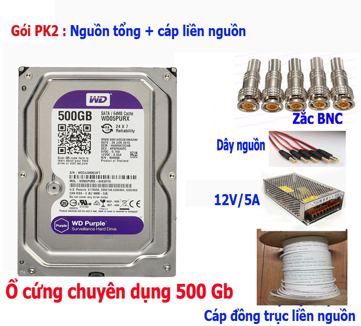 Trọn bộ 4 camera Hikvision 2.0 Megapixel - Hàng chính hãng