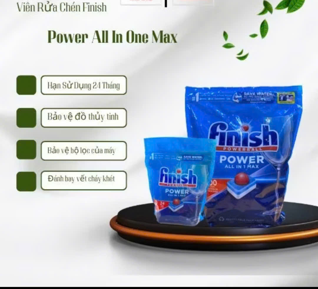 Túi 24 viên rửa chén Finish All in 1 Max (10x tính năng - Dành cho máy rửa chén)