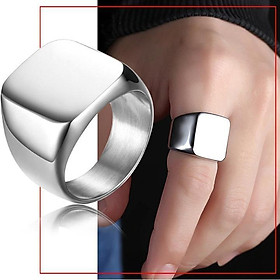 Nhẫn nam titan thép không gỉ inox cao cấp thời trang mặt trơn vuông to trangsucpt màu trắng PTNNA23