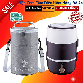[Tặng Kèm Túi Giữ Nhiệt] Bộ Hộp Đựng Cơm 3 Tầng Có Lõi Hâm Nóng Màu Đen – Tặng Túi Giữ Nhiệt Cao Cấp Chính Hãng miDoctor – Túi Giữ Nhiệt Màu Ngẫu Nhiên (Xanh, Xám)