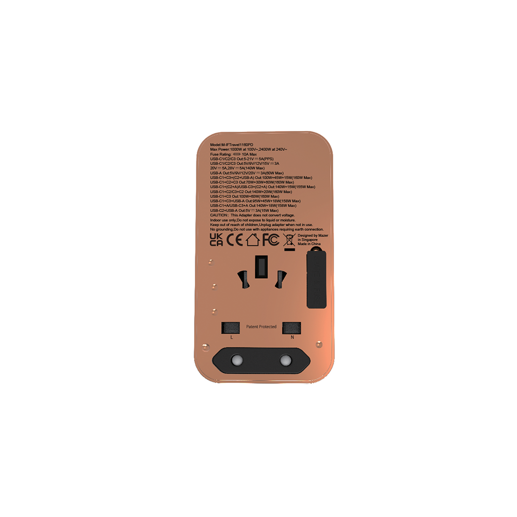 Củ sạc du lịch đa năng PD160W Mazer GaN Infinite IFTravel1160PD có cáp USB C tích hợp - Hàng chính hãng